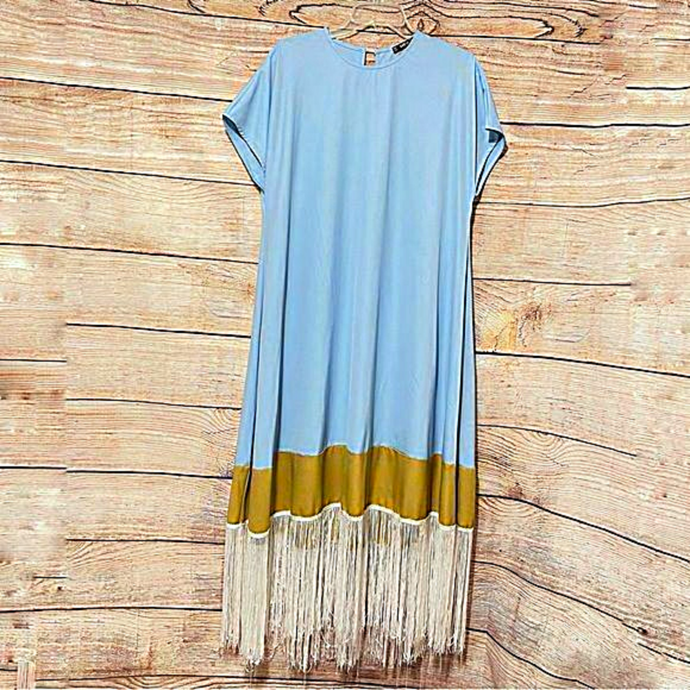 SHEIN Color block Short Sleeve Fringe Hem Maxi‎ Dress